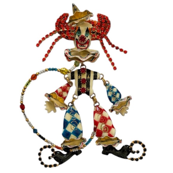 Lunch At The Ritz Colorful Clown Convertible Pendant Necklace Brooch Rhinestones
